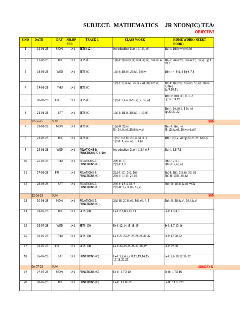 Mathematics Teaching Schedule 2025 | PDF | Mathematics | Euclidean Geometry