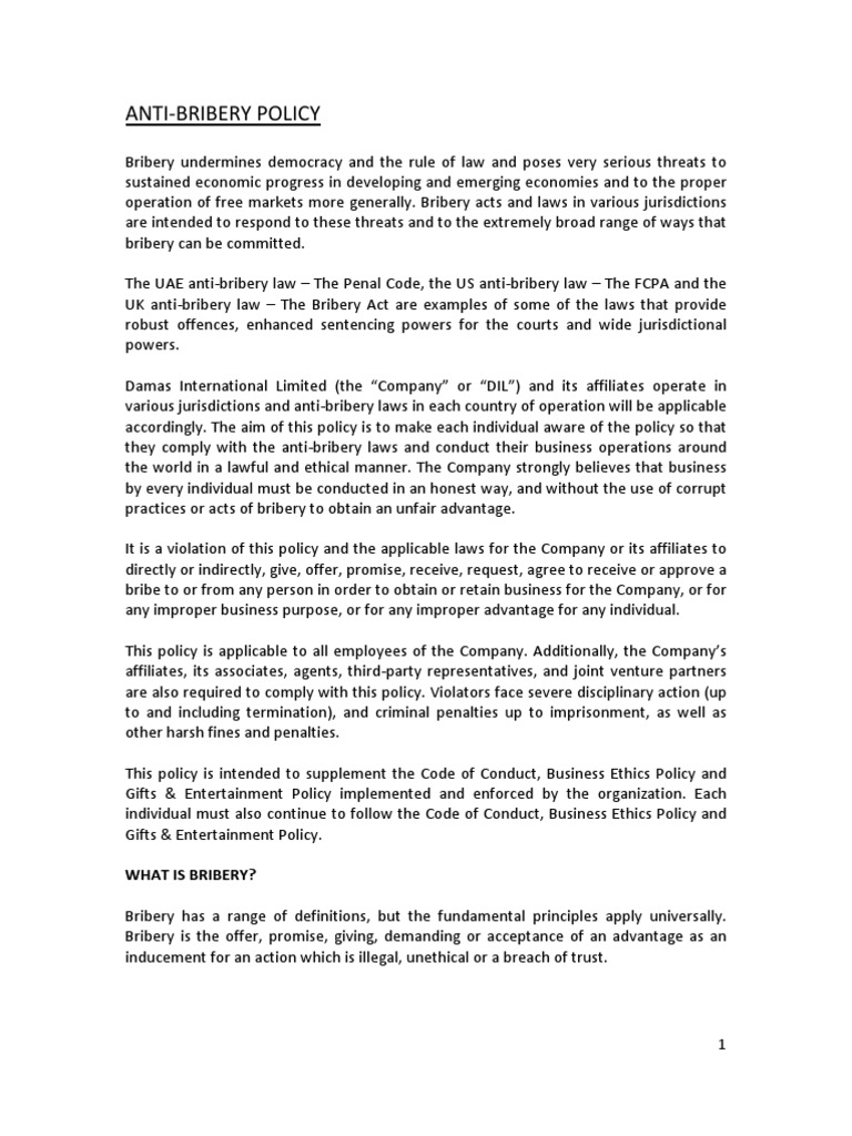 Anti Bribery Policy | PDF | Bribery | Government