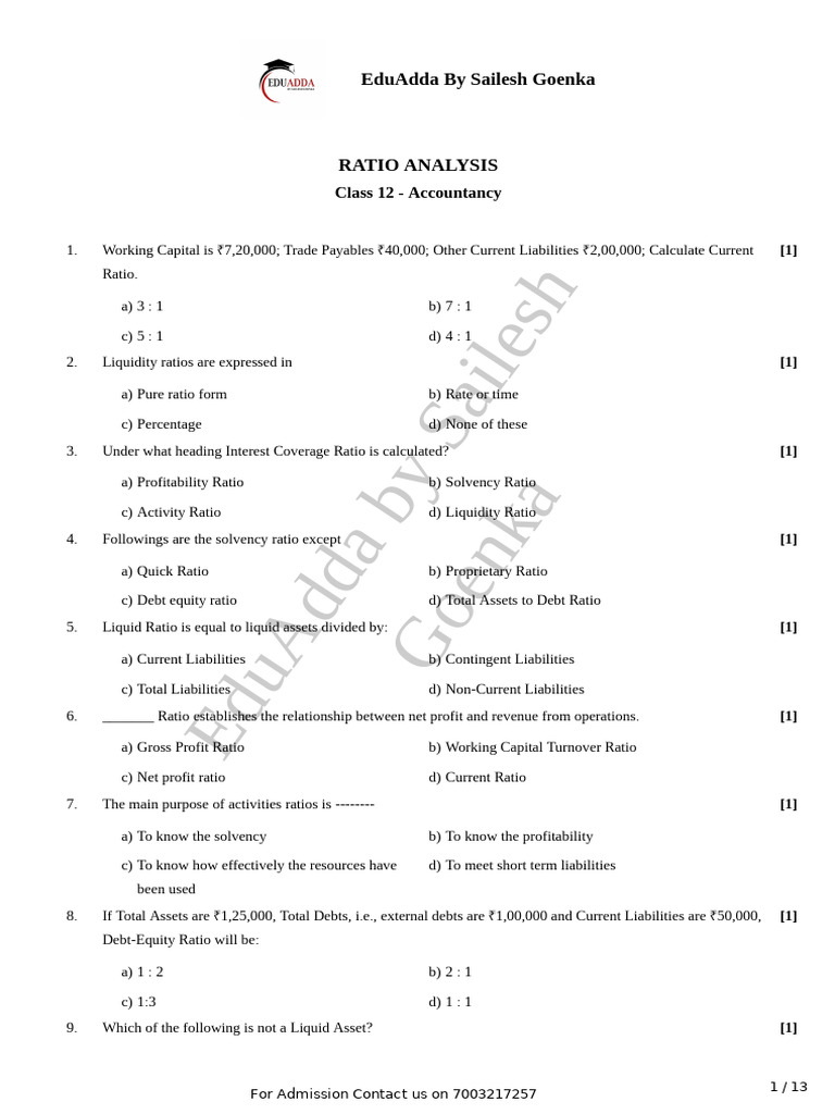 Class 12 Accountancy Ratio Analysis Guide | PDF | Revenue | Equity ...