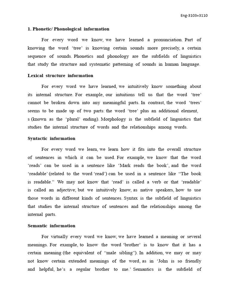 Linguistic Structure: Phonetics to Syntax | PDF | Syntax | Word