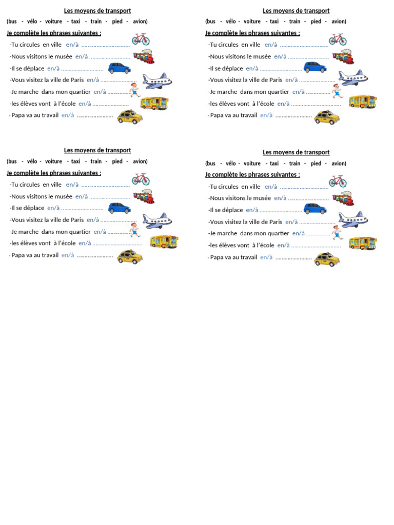 Exercices sur les moyens de transport | PDF