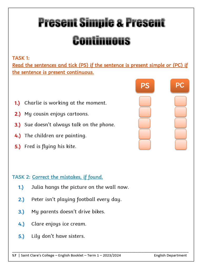 English Booklet: Present Simple & Continuous | PDF