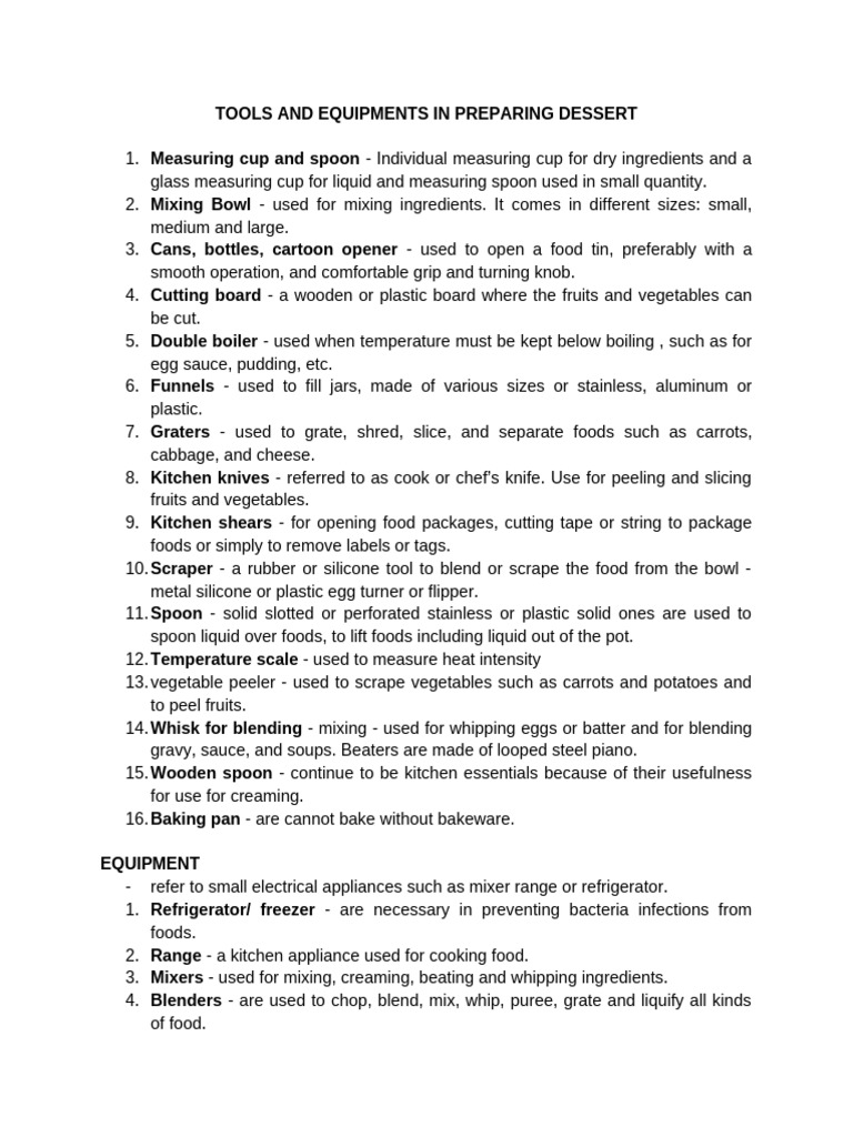 Essential Tools for Dessert Preparation | PDF