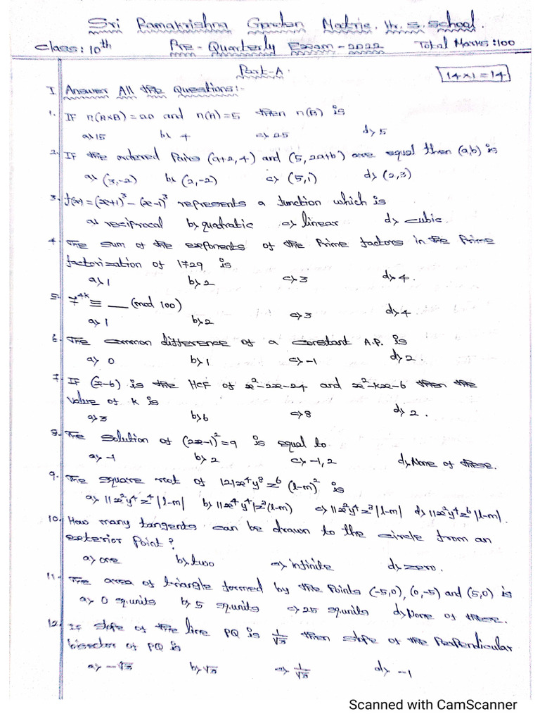 10th Grade Maths Question Papers 2025 | PDF