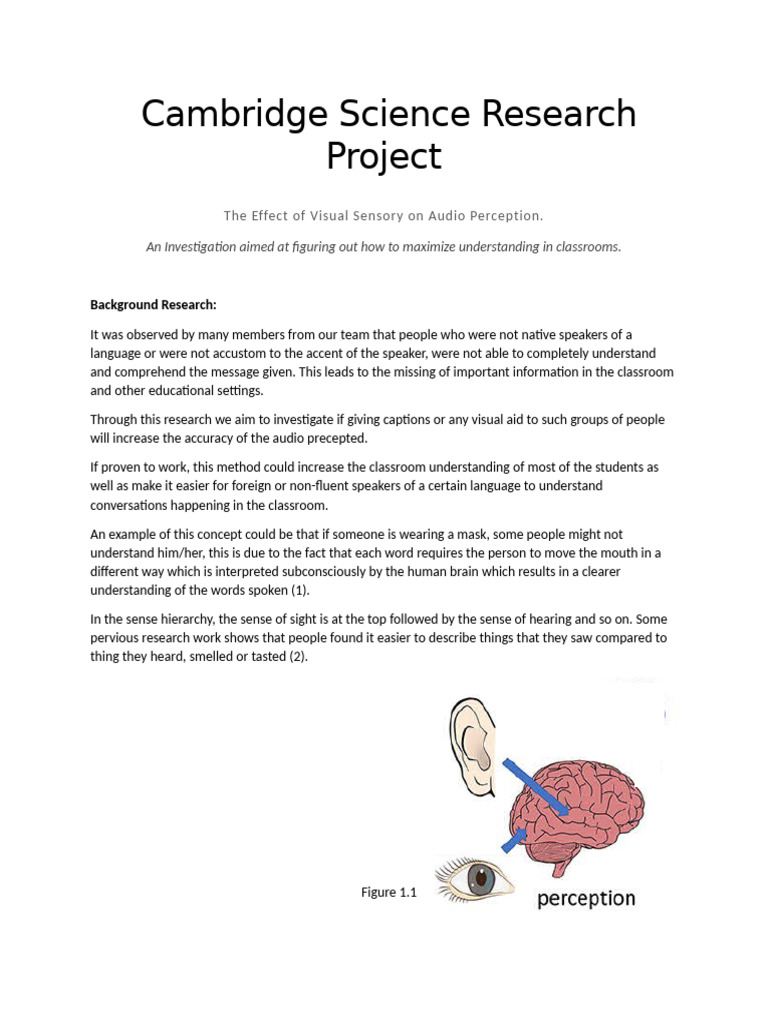 Cambridge Science Research Project | PDF | Perception | Senses
