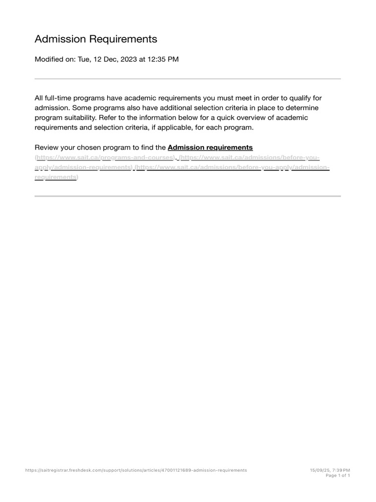 SAIT Admission Requirements Overview | PDF