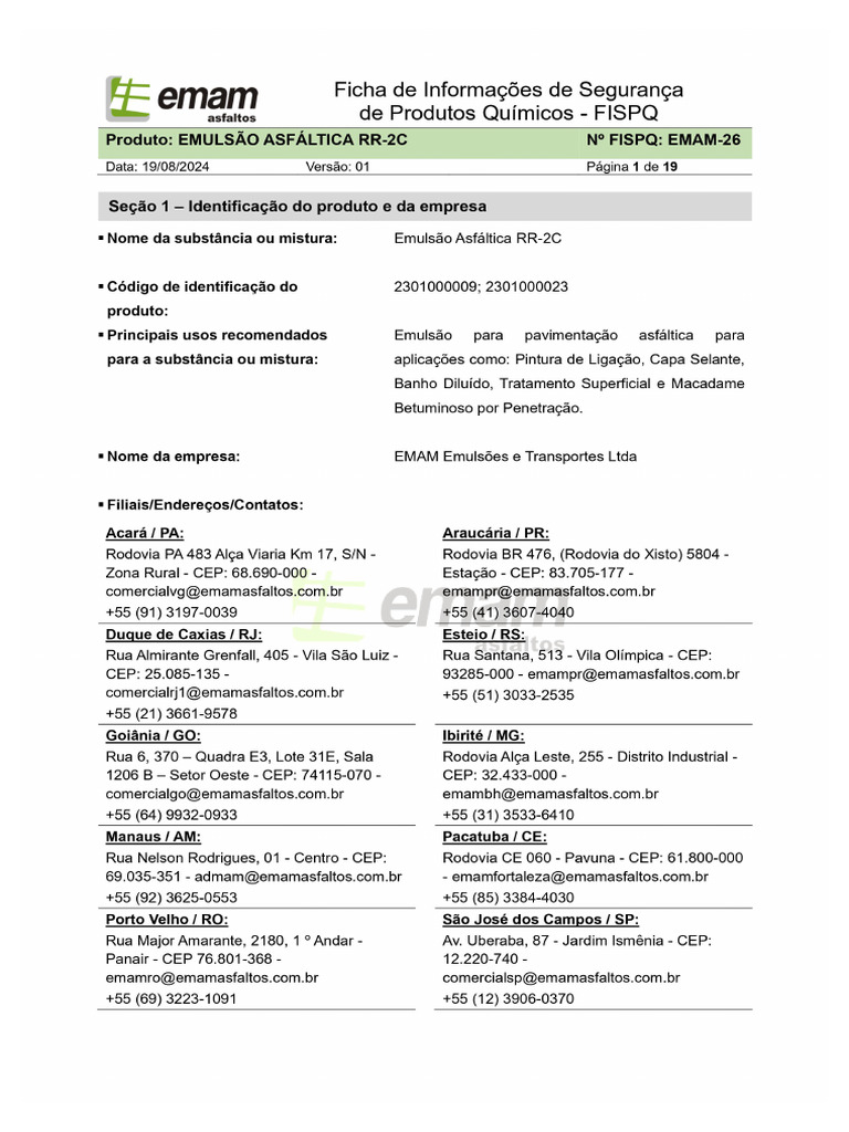 EMAM-26 - Emulsão Asfáltica RR-2C | PDF