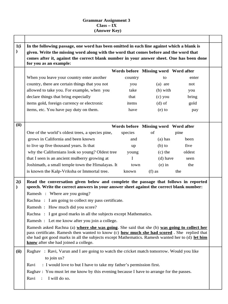 Grammar Assignment 3 Key | PDF | Linguistics | Grammar