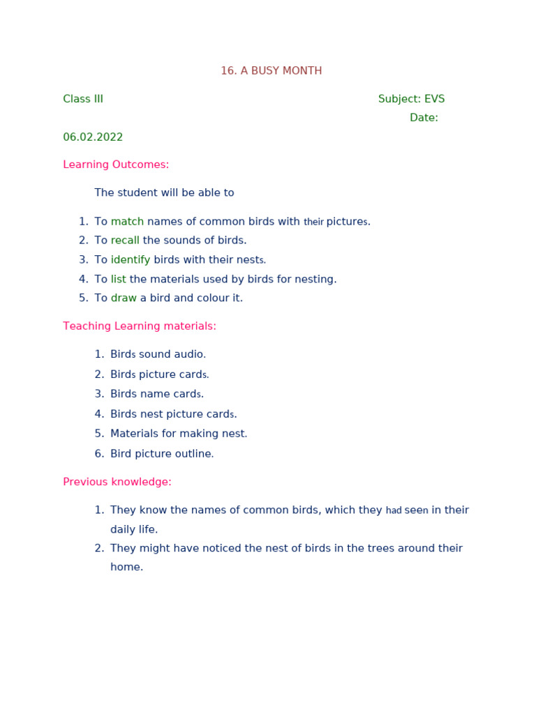 Science Model Lesson Plan | PDF | Birds | Teachers