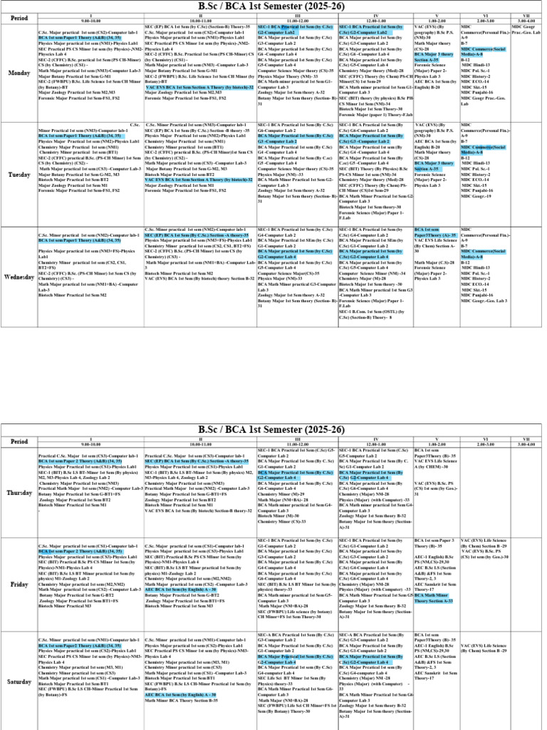 BCA 1st Semester Schedule 2025-26 | PDF | Natural Sciences | Inquiry