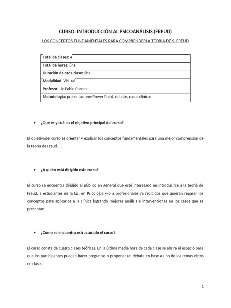 Programa Curso Freud Basico | PDF | Sigmund Freud | Complejo de Edipo