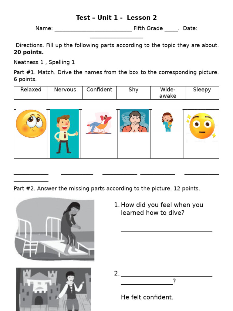Fifth Grade Emotions Test Unit 1 | PDF