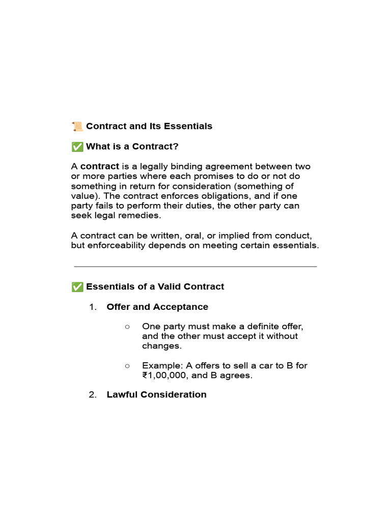 Contract and Its Essentials | PDF | Law Of Obligations | Legal Concepts