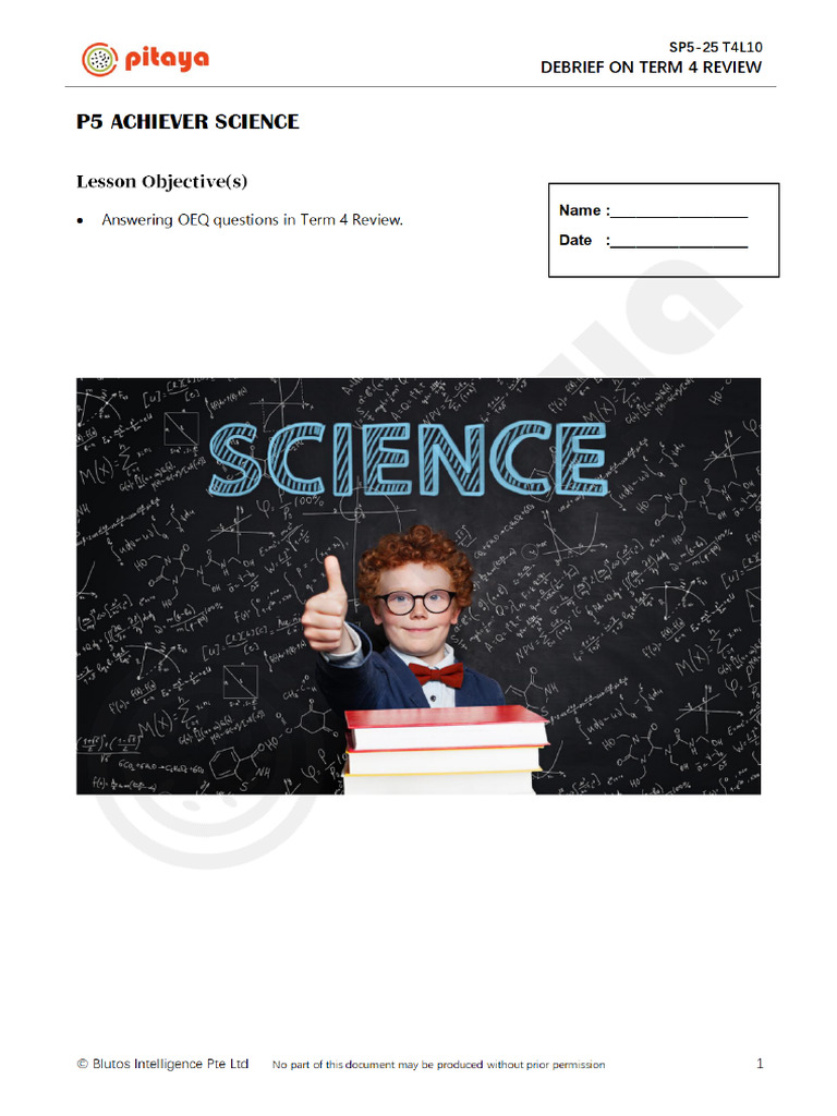 P5 Science Achiever Pitaya Edu Lesson T4 L10-1 | PDF