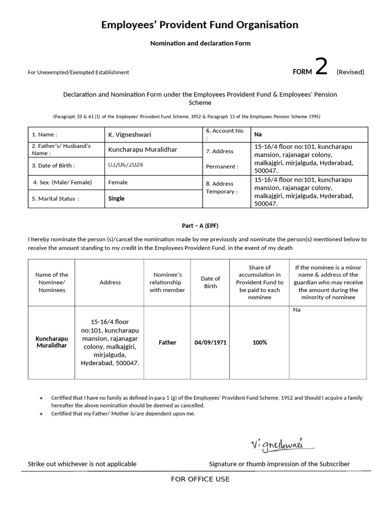 EPF Nomination and Declaration Form | PDF | Employee Benefits | Pension