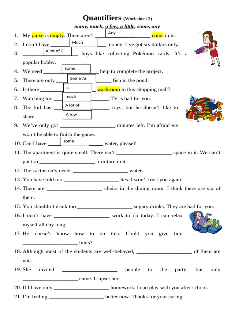 Quantifiers Worksheet for English Learners | PDF