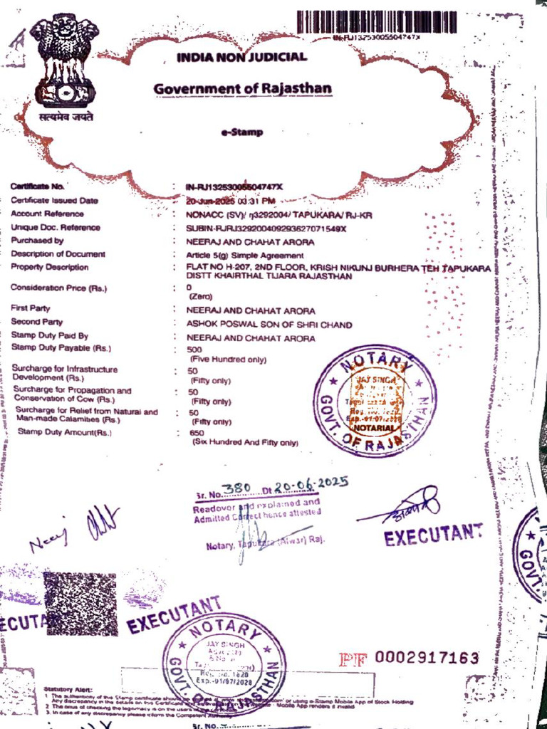 Rajasthan Property Stamp Certificate | PDF