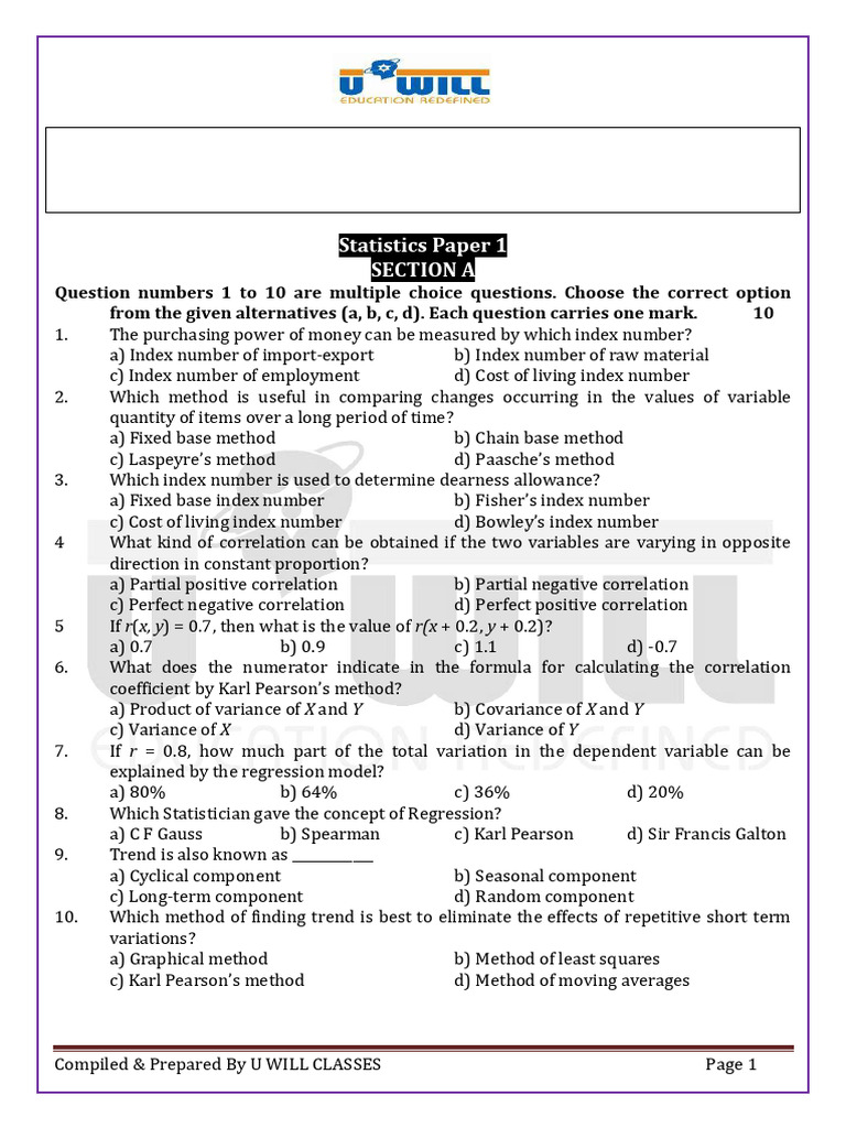 Statistics Practice Papers for XII Students | PDF | Cost Of Living ...