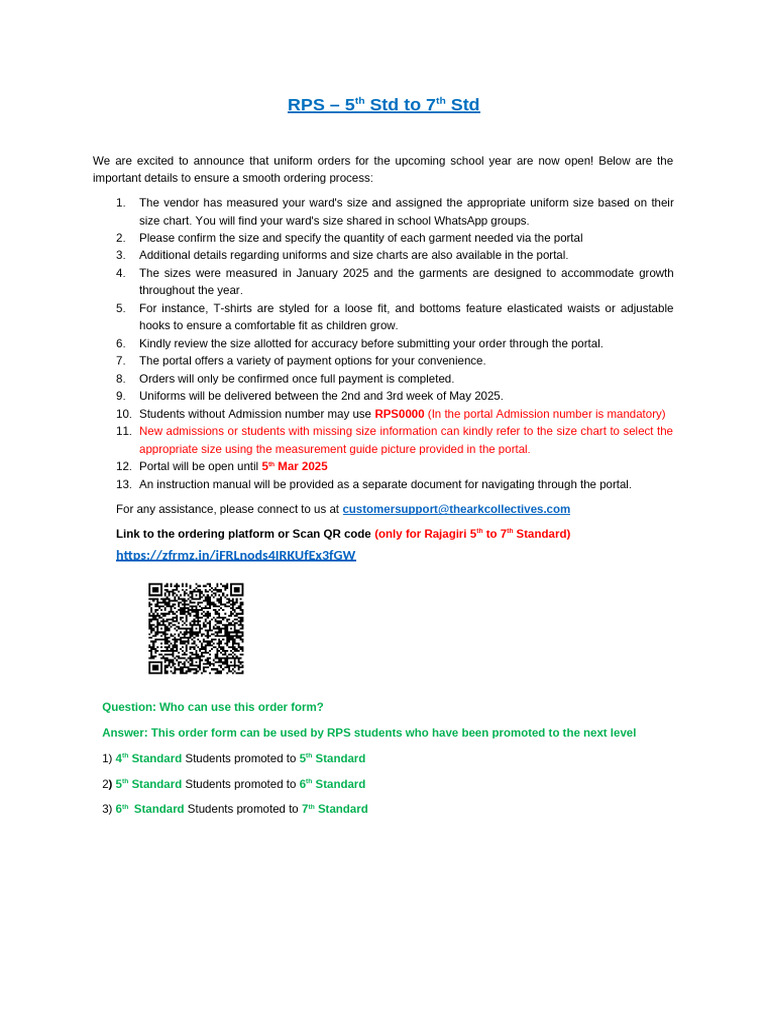 RPS Uniform Order Details for 2025 | PDF