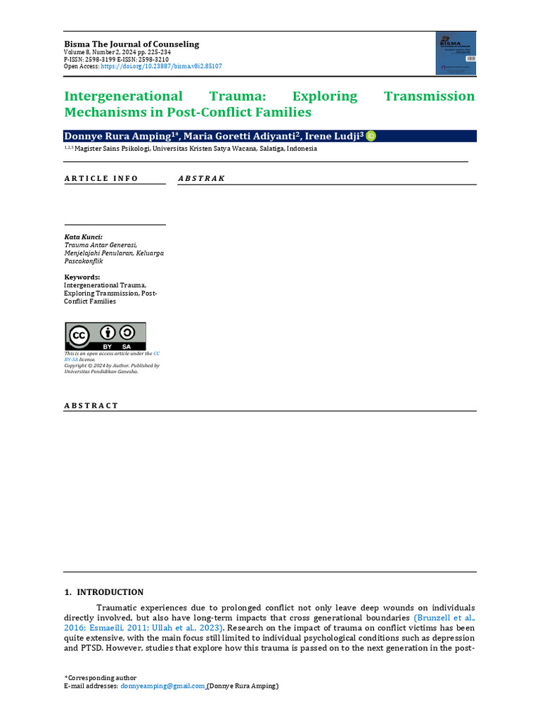 Intergenerational Trauma in Post-Conflict Families | PDF ...