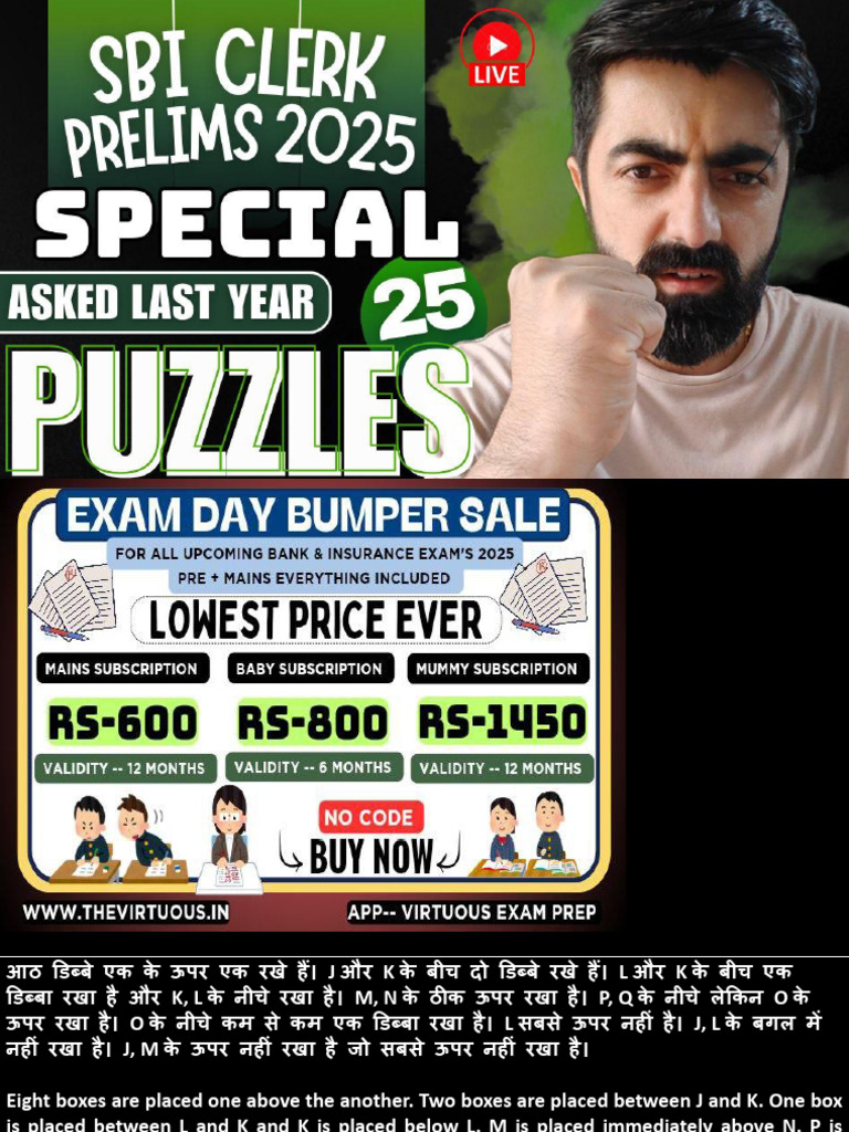 Sbi Clerk Pre 2024 All Puzzles Asked | PDF