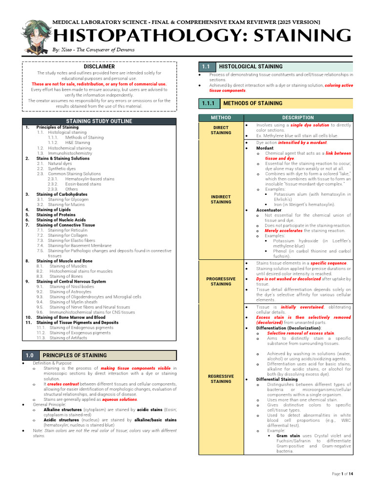 Histopathology Staining Exam Guide | PDF | Staining | Dye