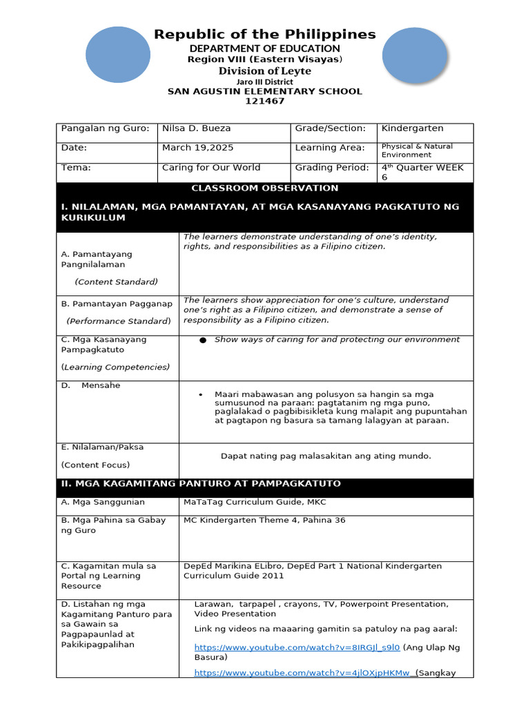 Classroom Observation Week 6 q4 | PDF