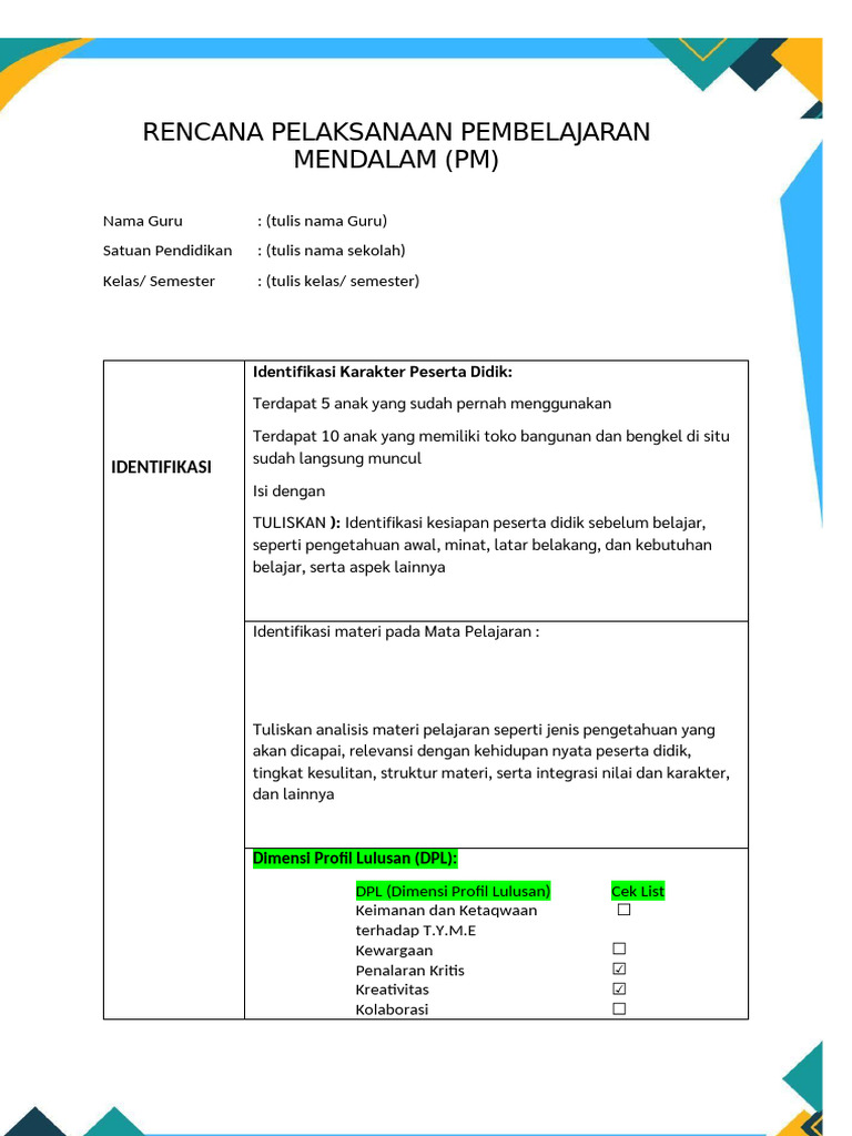 RPP Pembelajaran Mendalam SD | PDF