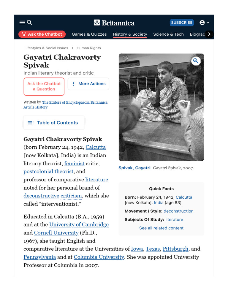 Gayatri Chakravorty Spivak: A Biography | PDF | Postcolonialism ...