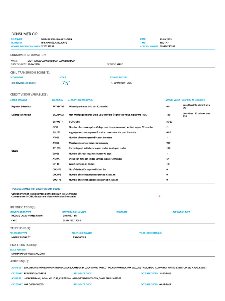 Mutharasu Jayakrishnan Credit Report | PDF | Loans | Credit