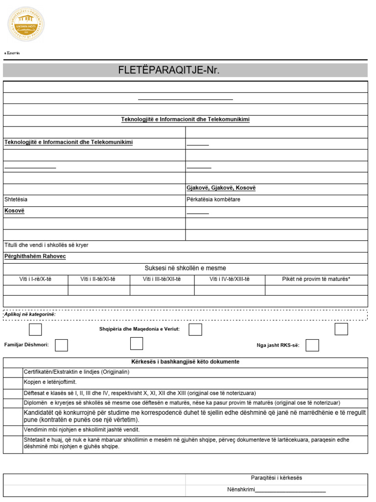Aplikimi Formulari | PDF