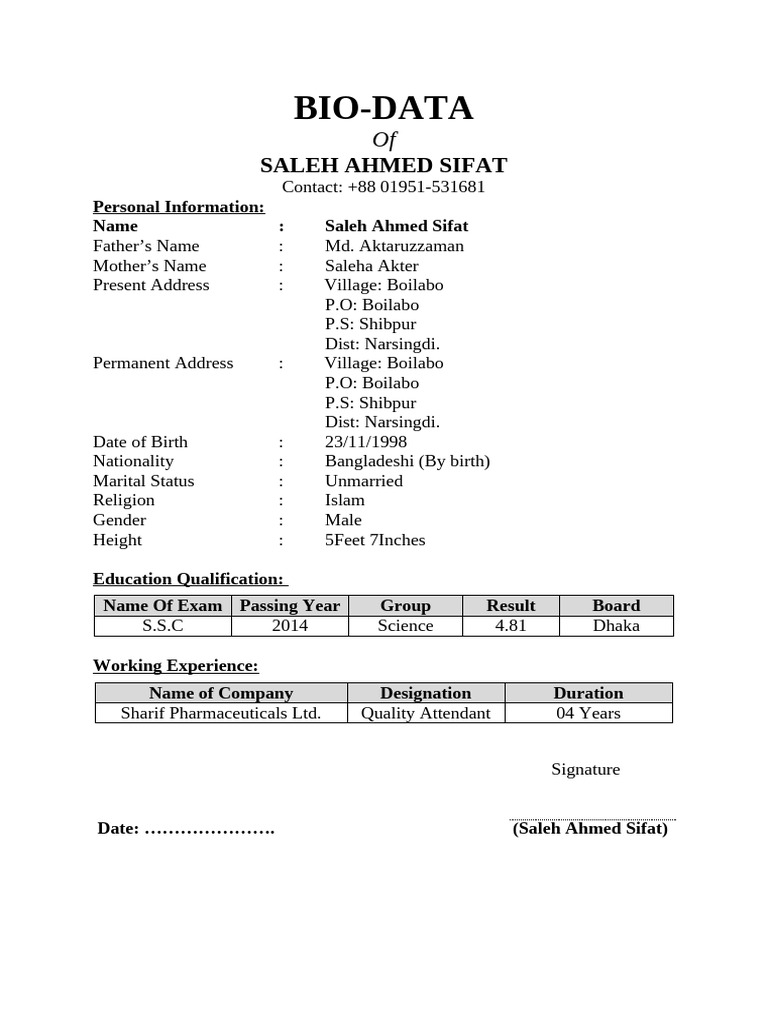 Bio Data | PDF