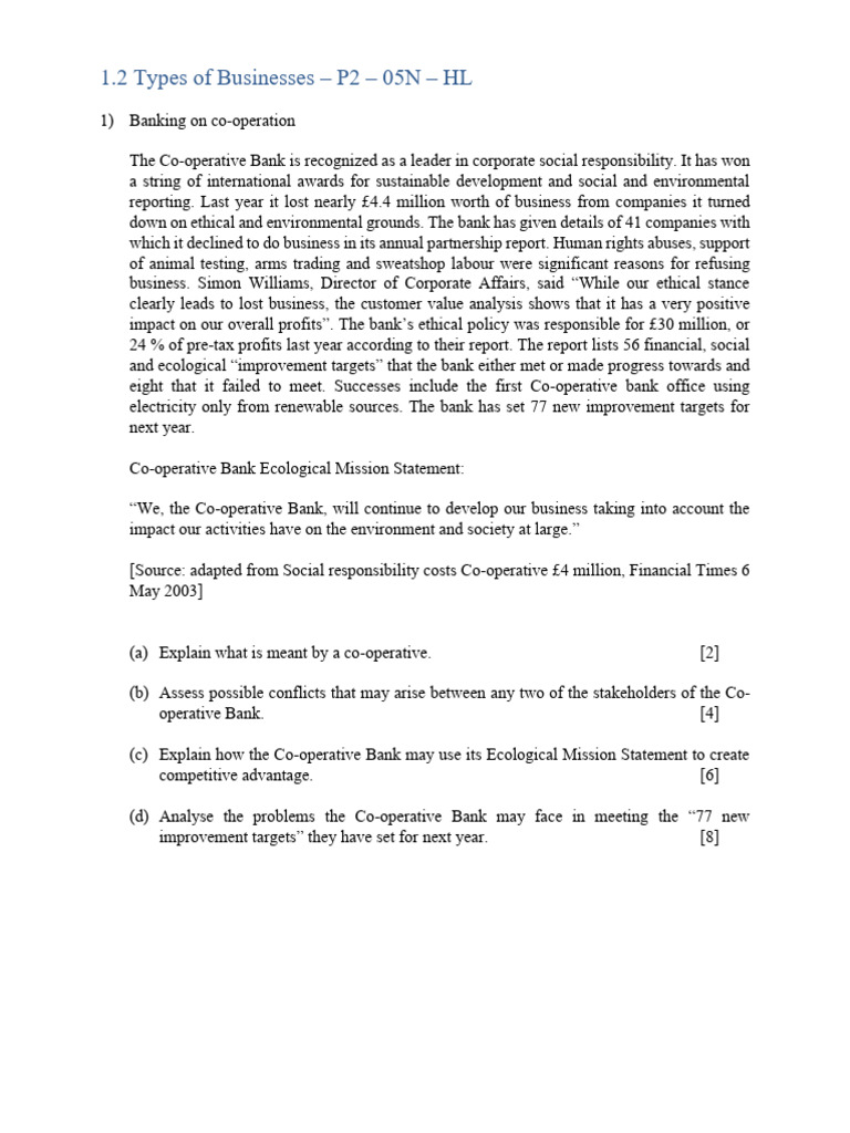 1.2 Types of Businesses - P2 - 05N - HL - QP | PDF