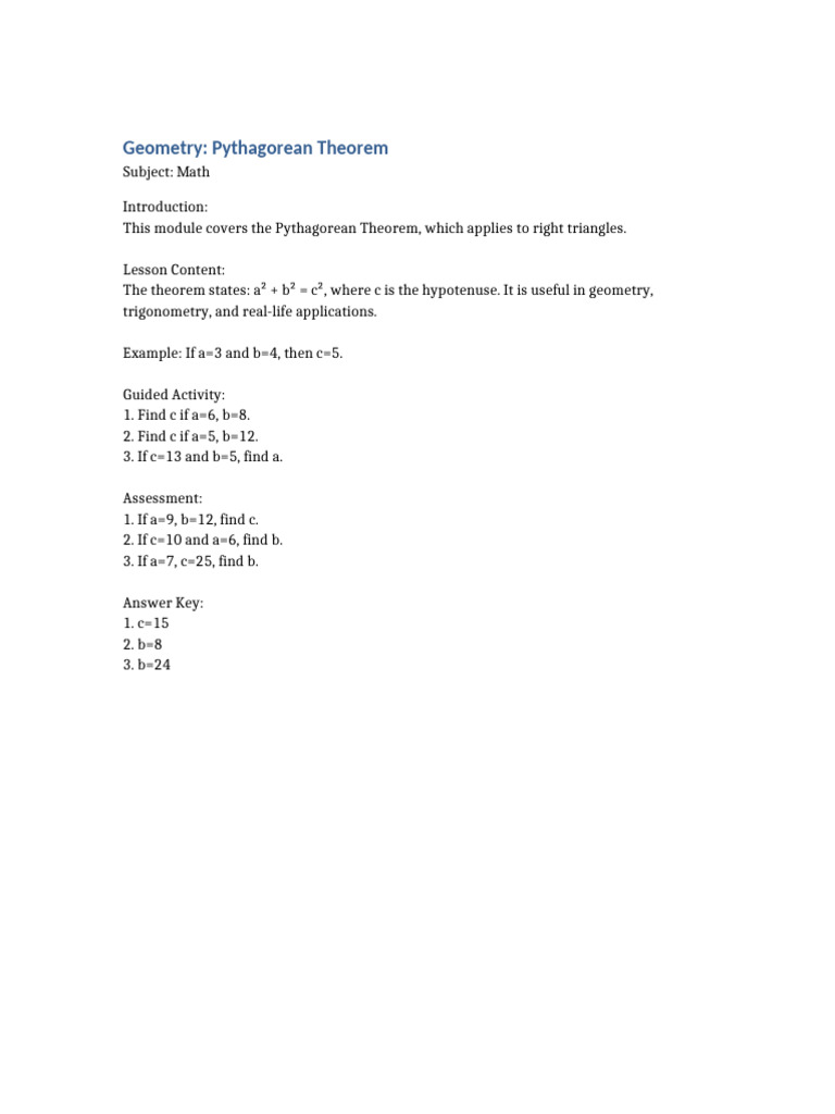 Module 5 Geometry Pythagorean Theorem | PDF