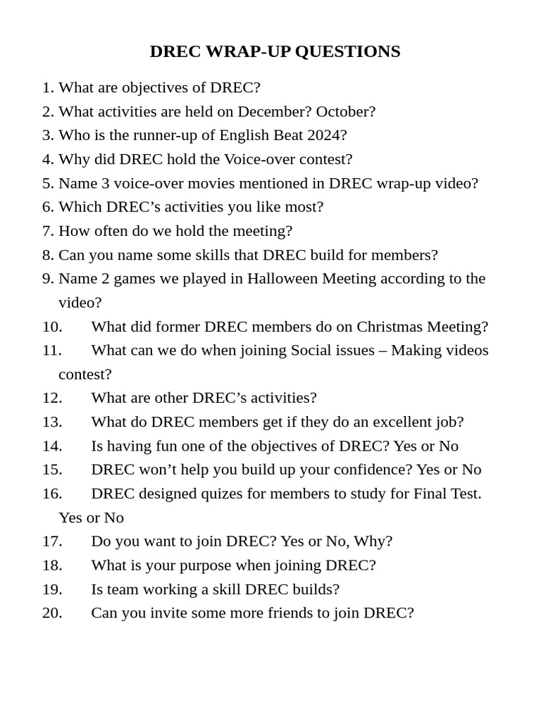 DREC Activities and Objectives Overview | PDF