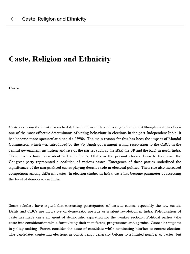 Caste and Voting Behavior in India | PDF | Political Parties ...