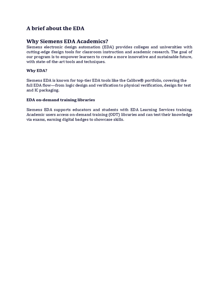 Siemens EDA for Academic Excellence | PDF
