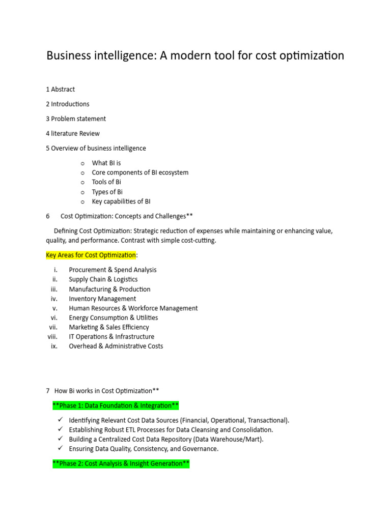 Business Intelligence for Cost Optimization | PDF | Business ...