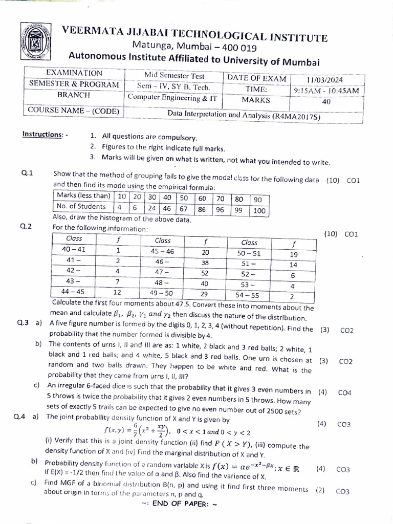 Mid Semester Exam: IT & Computer Engg | PDF | Computing