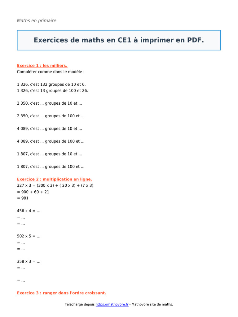 Exercices de maths CE1 à imprimer | PDF