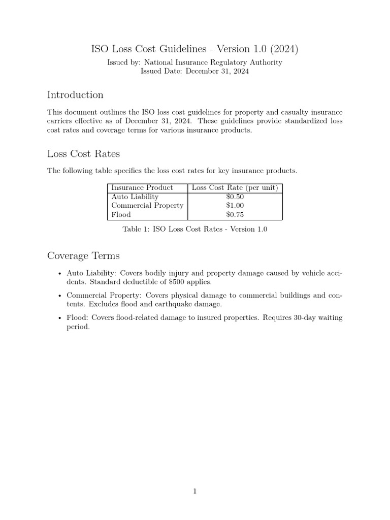 ISO Loss Cost Guidelines 2024 | PDF