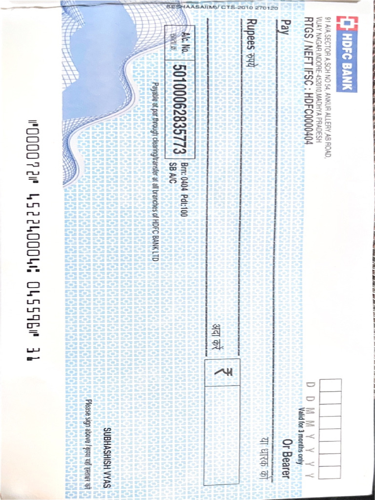 HDFC Cheque | PDF