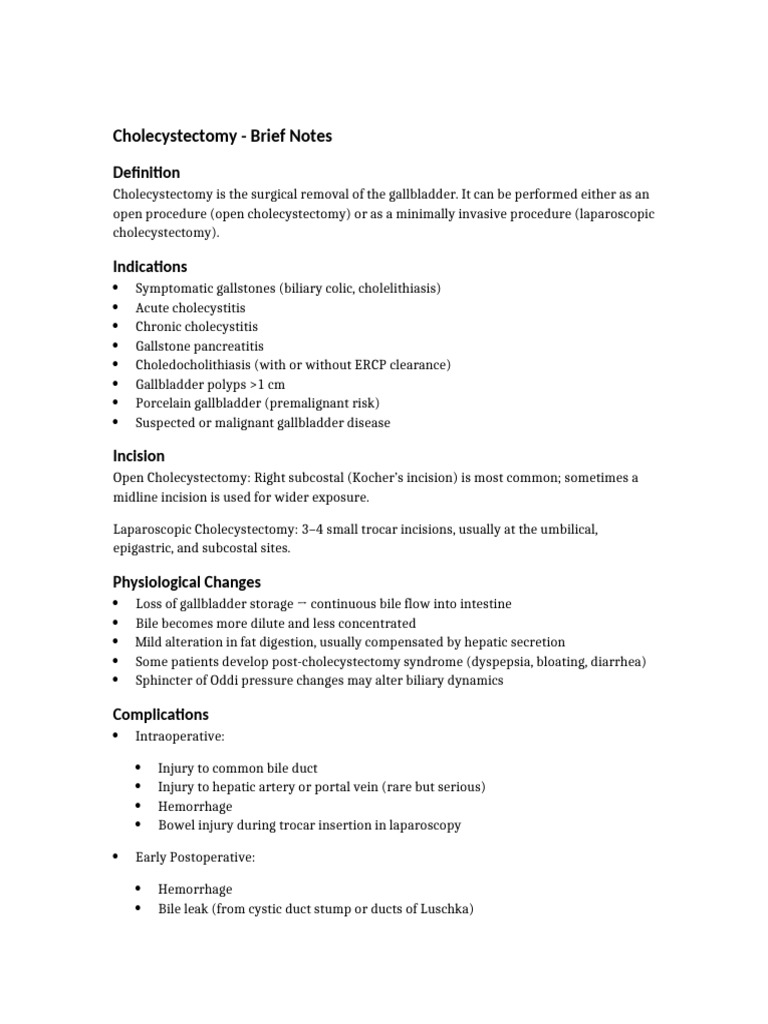 Cholecystectomy Notes | PDF