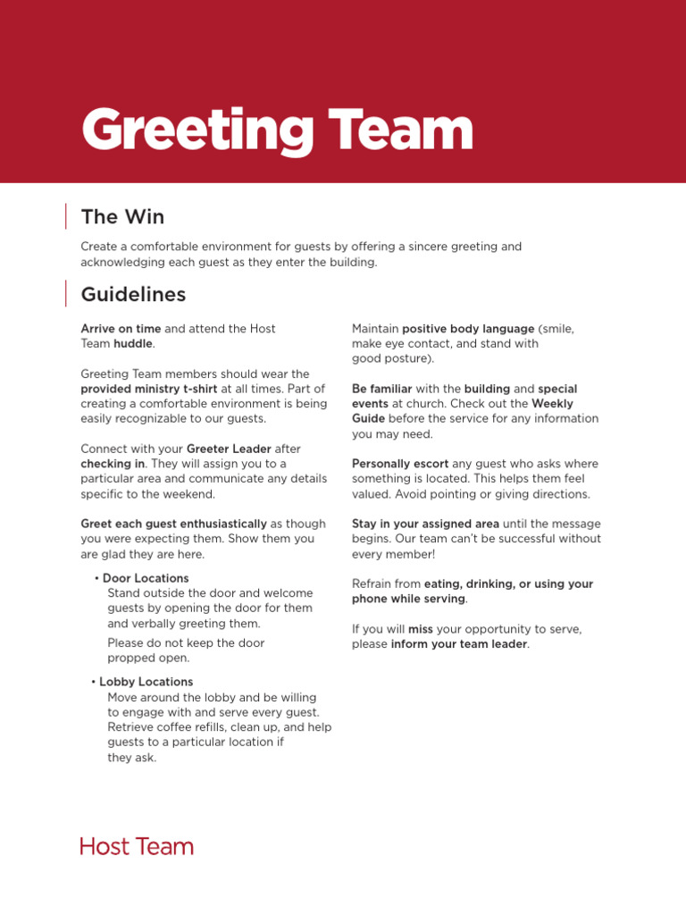 Guest Greeting Team Guidelines | PDF
