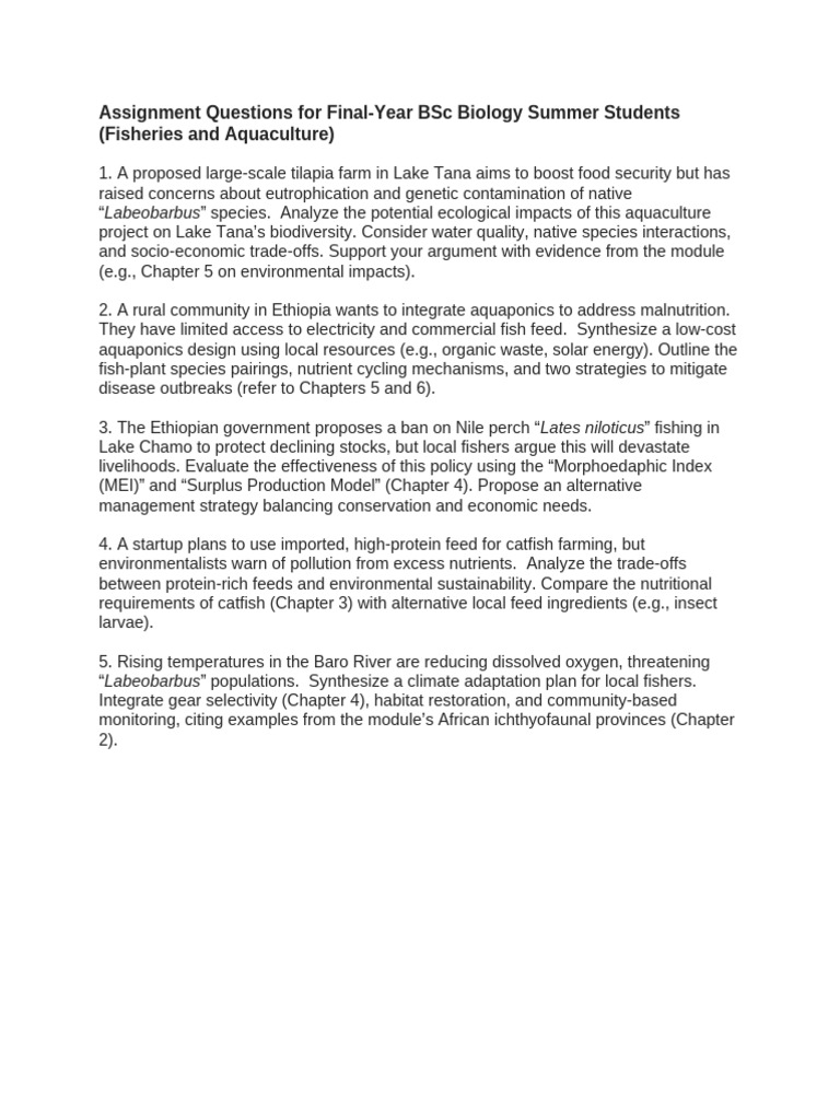 Summer Assignment Questions For Final | PDF