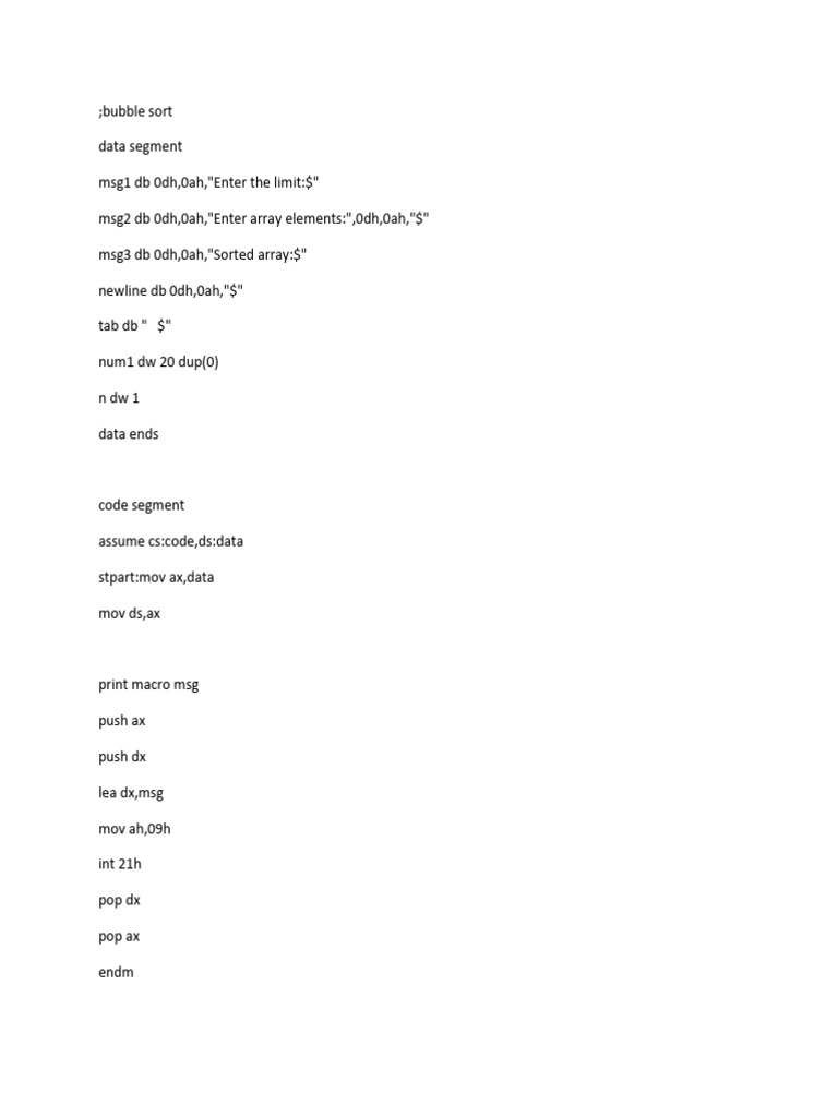 Bubble Sort Assembly Code Example | PDF