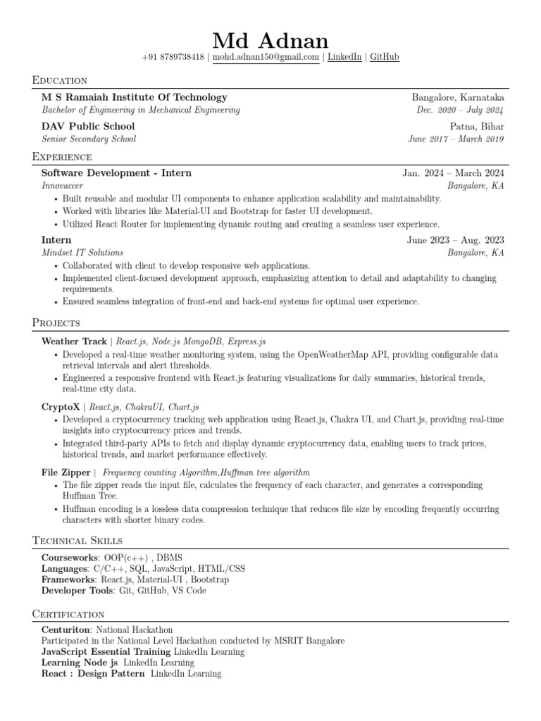 Mechanical Engineer & Software Intern Profile | PDF | Computing ...