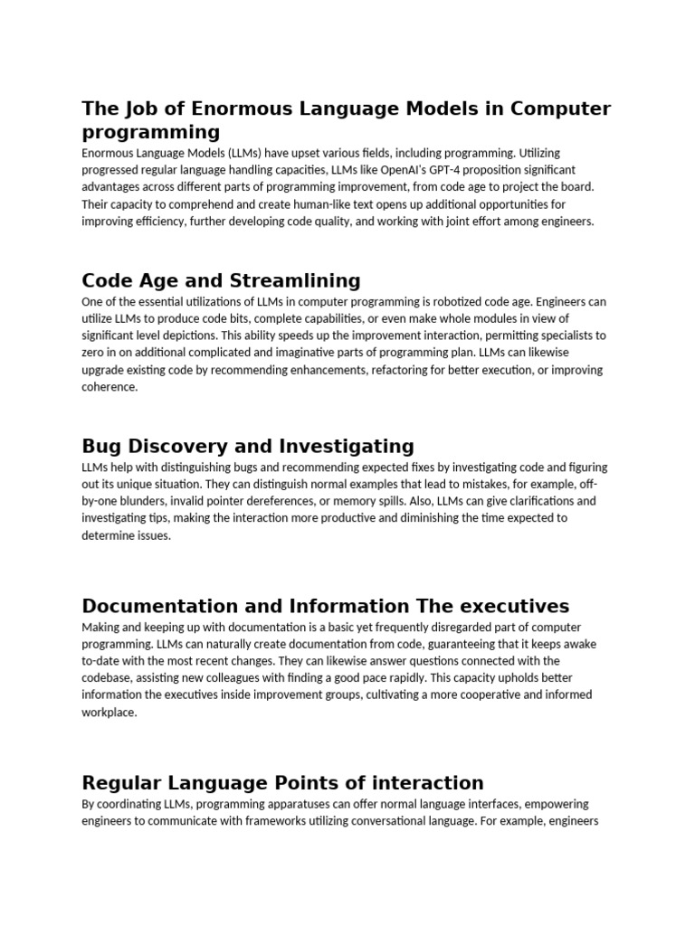 Role of LLMs in Software Development | PDF | Computer Programming ...