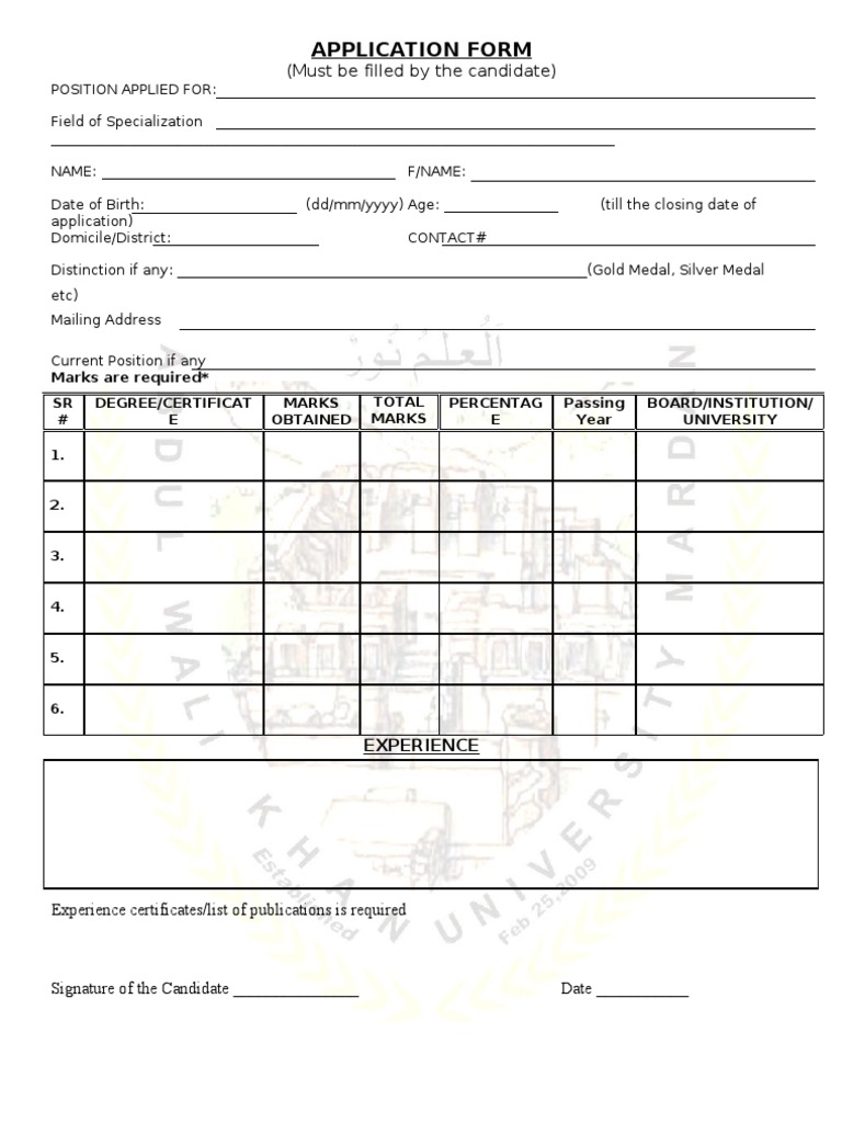 Candidate Application Form Template | PDF