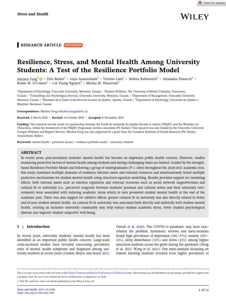 Resilience and Mental Health in Students | PDF | Psychological ...